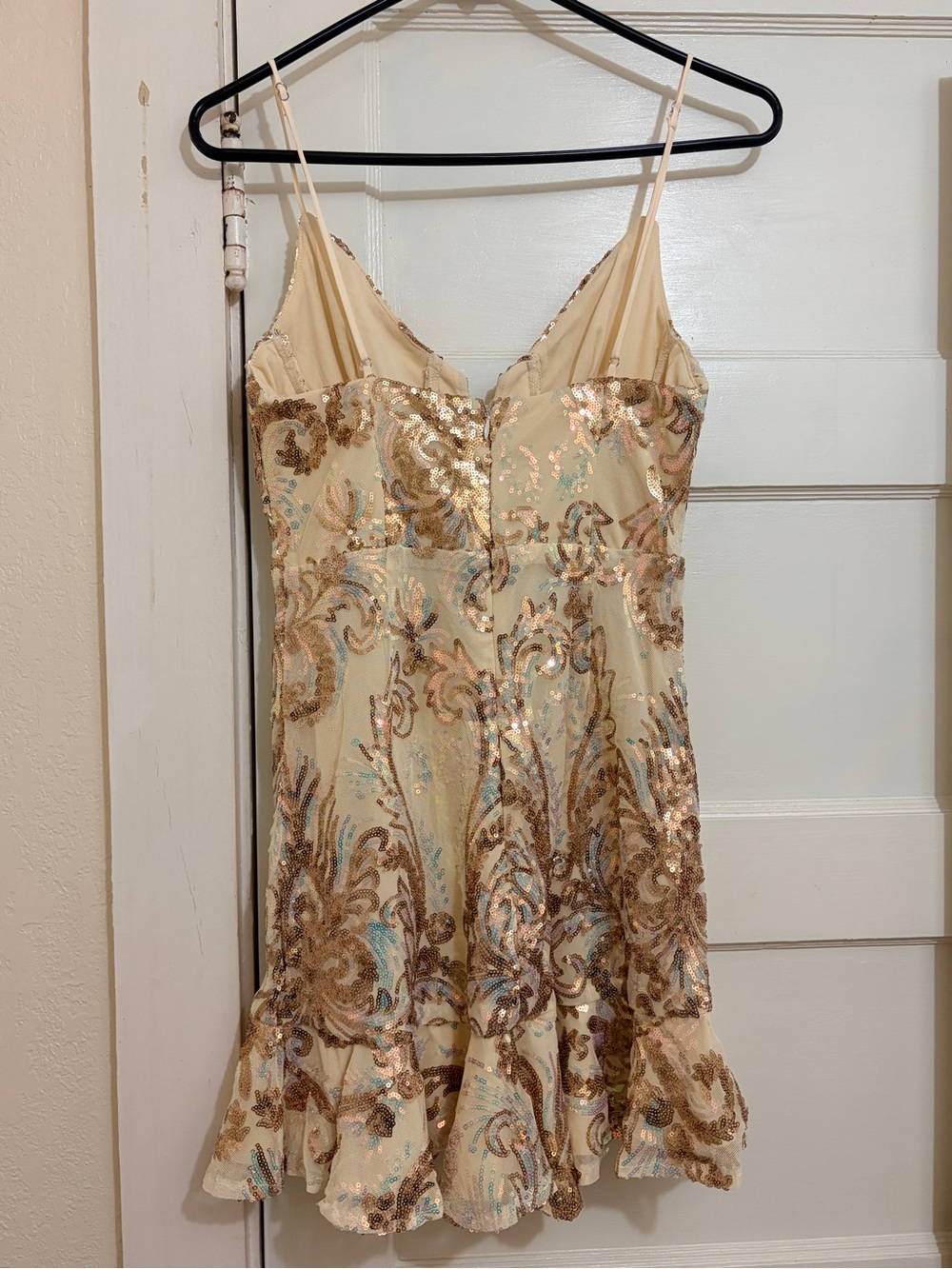 Selfie Leslie Gold Sequin Embroidered Ruffle Mini Dress NWT